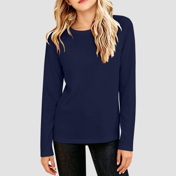 Zorckvet Girls' navy t-shirt - soft long sleeve tops for girls