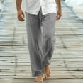 thumbnail image 1 of Zorckvet Gray Pants for Men Big and Tall Loose Cotton Linen with Pockets Casual Straight Leg Pant for Men, 1 of 6