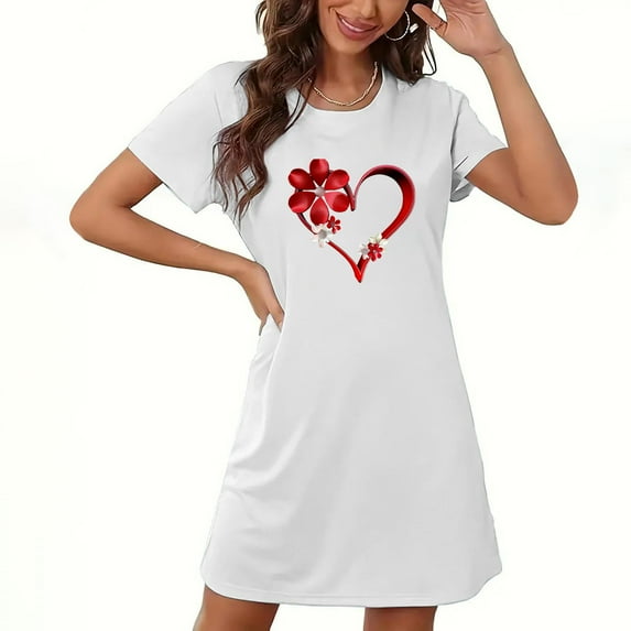 Zorckvet Heart Graphic Nightgowns for Women Soft Plus Size Sleepshirts Short Sleeve Comfortable Crewneck Womens Nightshirts Valentine