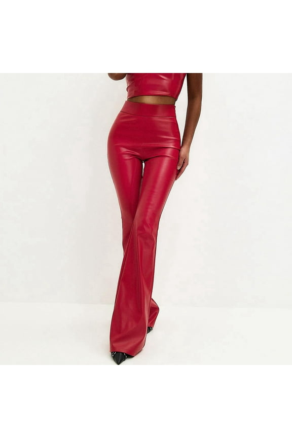 Leather Flare Pants for Women High Waisted Faux Leather Pleather Leggings