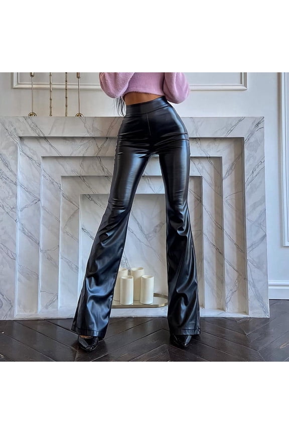 Leather Flare Pants for Women High Waisted Faux Leather Pleather Leggings