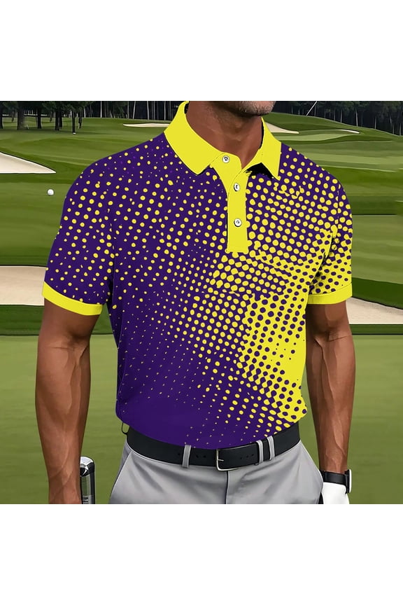 Men's Polo Shirts Short Sleeve Business Casual Graphic Print Collared Golf Work Shirt, S-5XL