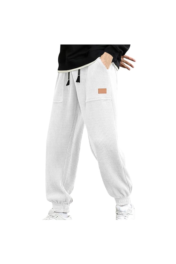 Mens Cotton Pants Loose Gym Casual Elastic Waist Cargo Pant for Men