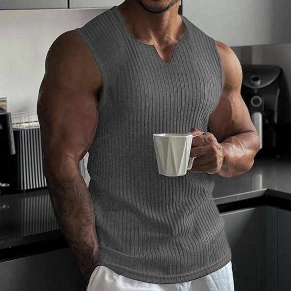 Zorckvet Mens Gray Tank Tops Knitted Breathable Workout Sleeveless Sleeveless Athletic Shirts for Men