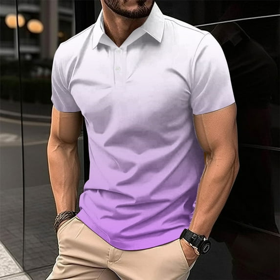 Zorckvet Mens Polo Shirts Short Sleeve Gradient Color Gym Workout Golf T-Shirt Casual Fashion Button Down Tops 2026