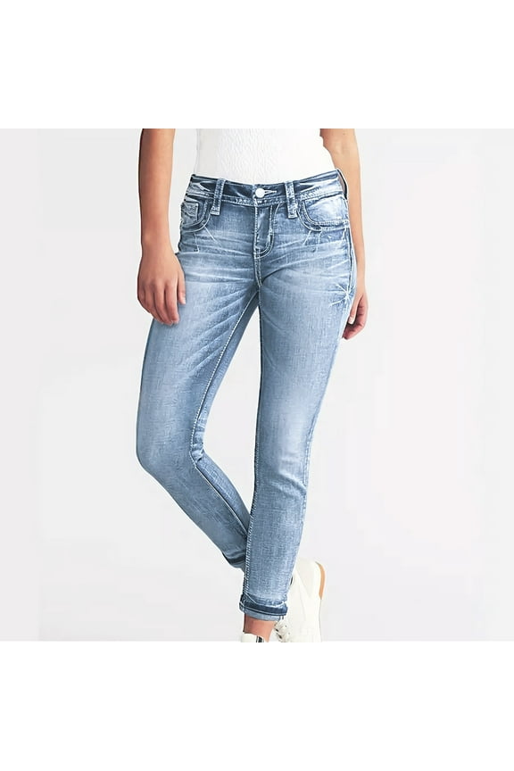 Mid Rise Skinny Jeans for Women Trendy Stretchy Casual Western Jeans with Pocket