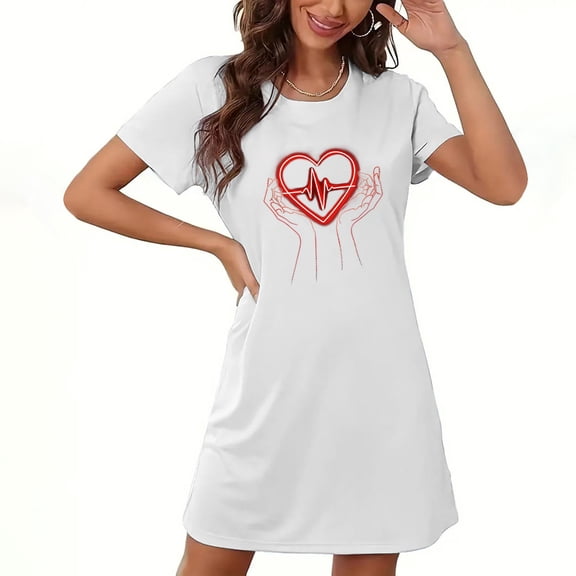 Zorckvet Nightgowns for Women Soft Plus Size Sleepshirts Heart Graphic Valentine Comfy Short Sleeve Womens Nightshirts Casual