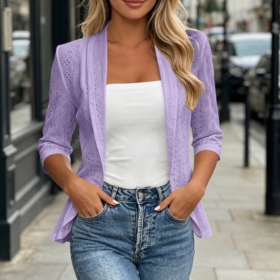 Zorckvet Shawl Collar Open Front 3/4 Sleeve Blazer Regular Fit, Tailored Silhou...