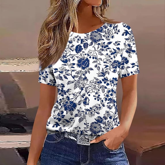 Zorckvet Short Sleeve Blouses for Women Shirts Printed Trendy Business Tunic Summer Ladies Tops