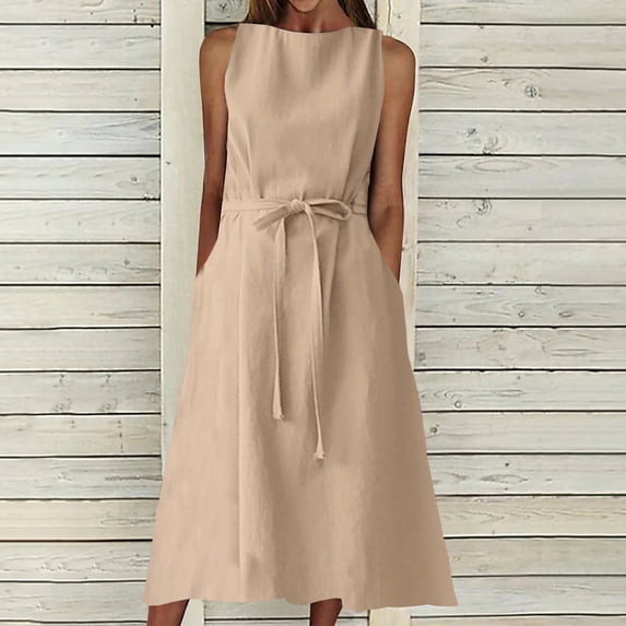 Zorckvet Sleeveless Dresses for Women Summer Cotton Linen Sundresses Fashion Plus Size Womens Dress Vacation