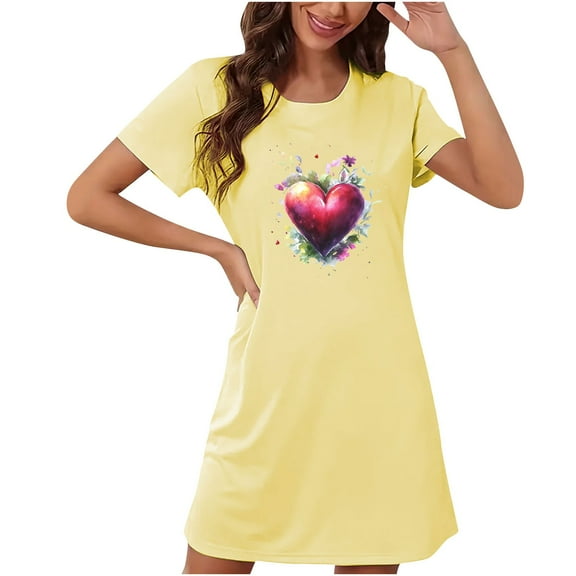 Zorckvet Soft Nightgowns for Women Valentine's Day Sleepshirts Dressy Plus Size Heart Print Comfortable Womens Nightshirts
