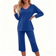 thumbnail image 1 of Zorckvet Soft Pajamas for Women V Neck Pjs Short Sleeve Summer Solid Color Comfy Ladies Pajamas Set 2 Piece, 1 of 7