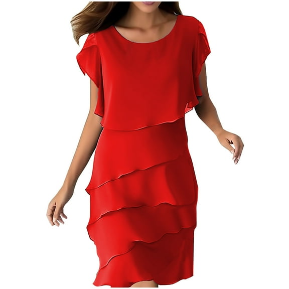 Zorckvet Summer Dresses for Women Soft Solid Color Loose Round Neck Plus Size Fashion Short Sleeve Womens Dress