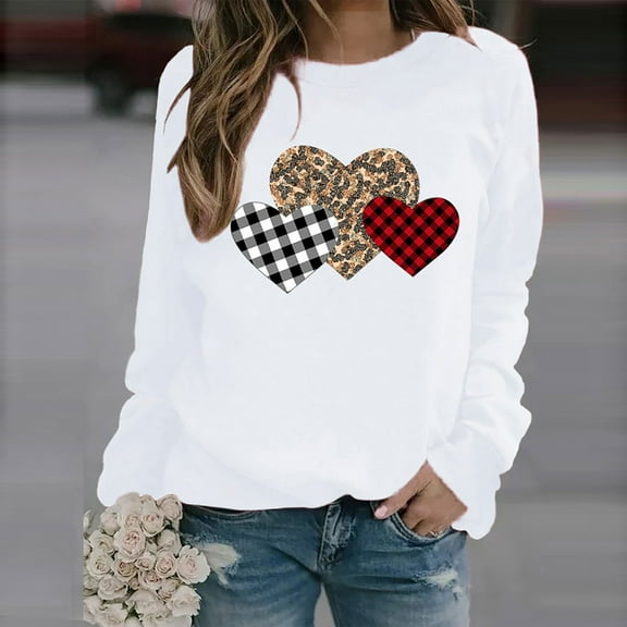Zorckvet Women Valentines Day Pullover Sweatshirts Long Sleeve Love Heart Sweater Crewneck Casual Fall Tops T Shirts