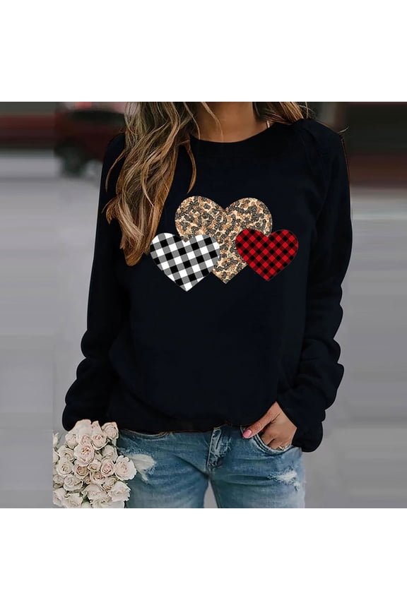 Women Valentines Day Pullover Sweatshirts Long Sleeve Love Heart Sweater Crewneck Casual Fall Tops T Shirts