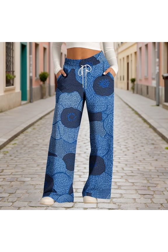 Women's Pants Wide Leg Trousers Drawstring Palazzo Pants Casual High Waist Slacks with Pockets