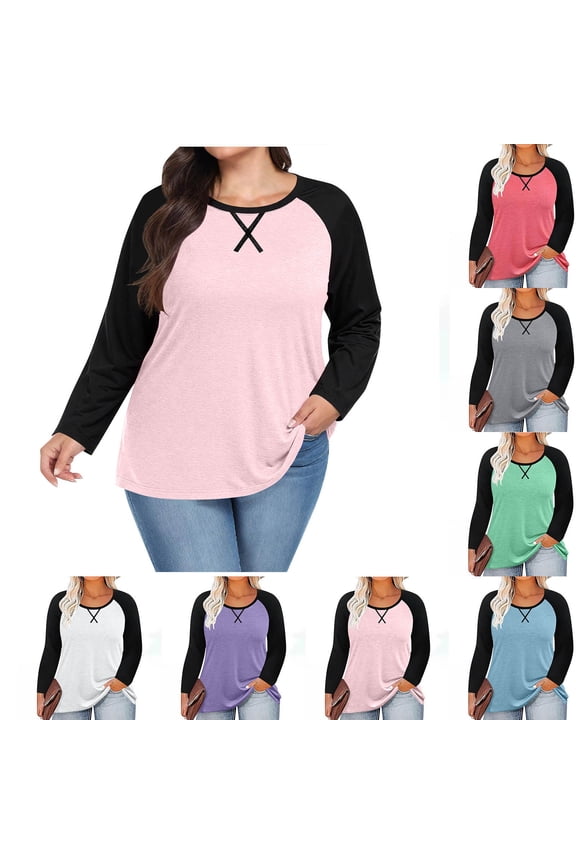 Women's Plus Size Tops,Long Sleeve Shirts,Oversized,Loose Fit Crewneck Blouses,Trendy Casual