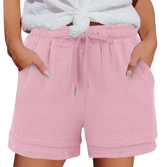 Zorckvet Womens Beach Shorts Casual Workout Elastic Waist Wide Leg Linen Fashion Shorts for Ladies