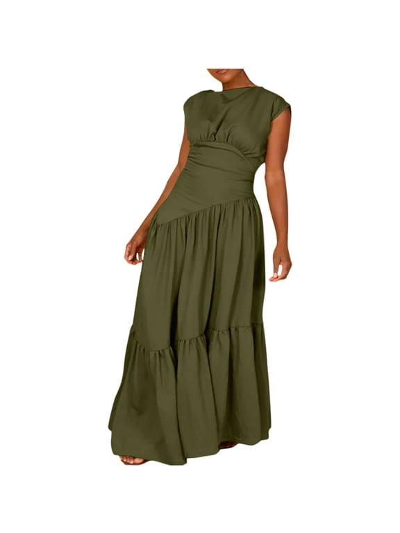 Womens Dresses Summer Loose Sundresses Crewneck Fashion Flowy Dress for Women Plus Size
