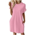 thumbnail image 1 of Zorckvet Womens Dressy Dresses A Line Solid Color Crewneck with Pockets Midi Dress for Women Fashion, 1 of 6