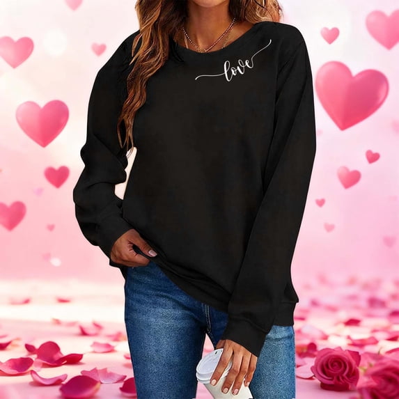 Zorckvet Womens Dressy Sweatshirts Pullover Love Shirts Crewneck Long Sleeve Fashion Crewneck Tops for Women