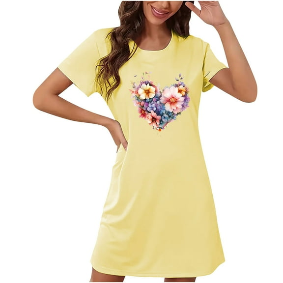 Zorckvet Womens Heart Graphic Nightgowns Sleepshirts Valentine Short Sleeve Fashion Dressy Soft Nightshirts for Women Plus Size