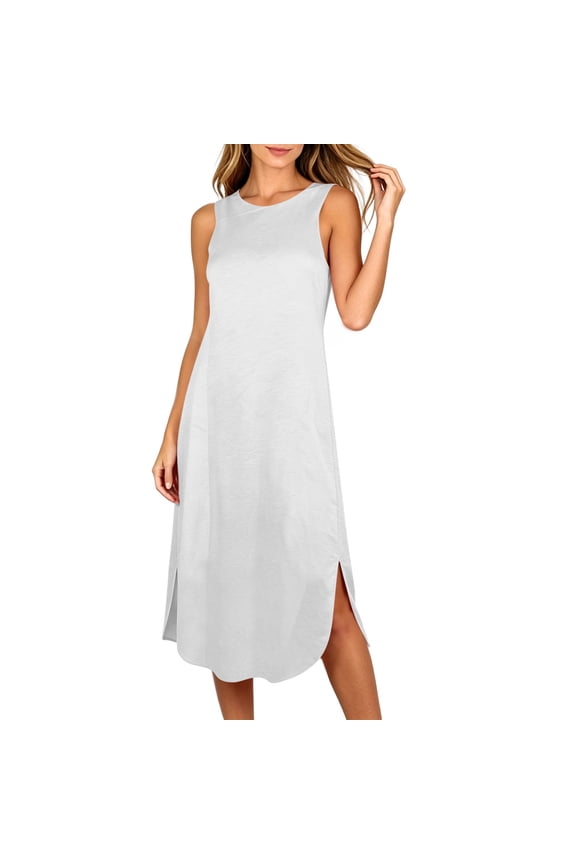 Womens Long Nightgowns Soft Loose Sleepshirts Comfortable Casual Sleeveless Night Shirts for Women Crewneck