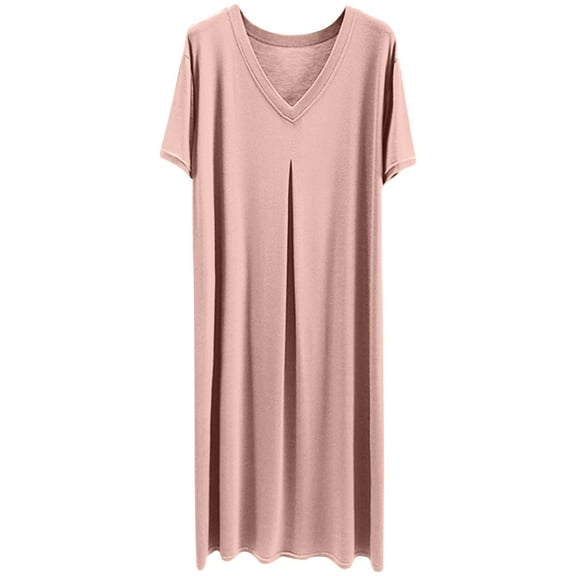 Zorckvet Womens Loose Nightgowns Plus Size V Neck Summer Fashion Soft Dress for Women Short Sleeve