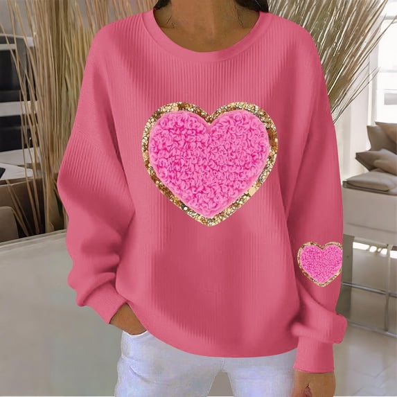 Zorckvet Womens Love Sweatshirts Valentine Gift Pullover Shirts Crewneck Long Sleeve Fashion Casual Tops for Ladies