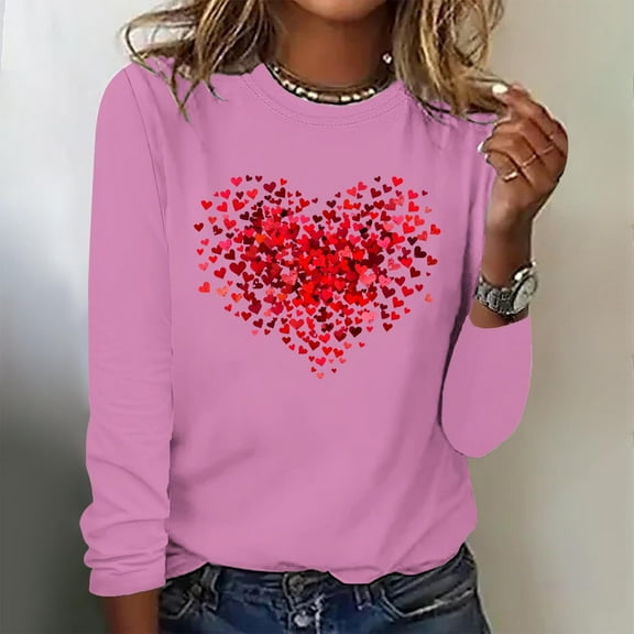 Zorckvet Womens Love Tops Valentine's Day Shirt Crewneck Long Sleeve Blouses for Women Y2K Oversized Tops Casual Crewneck Shirts, Gifts for Girlfriends