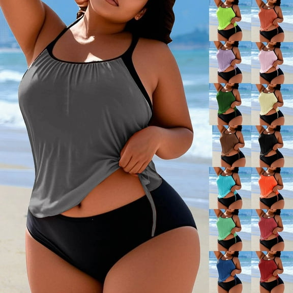 Zorckvet Womens Plus Size Tankini Swimsuits Two Piece Tummy Control Bathing with Shorts Athletic Swimwear