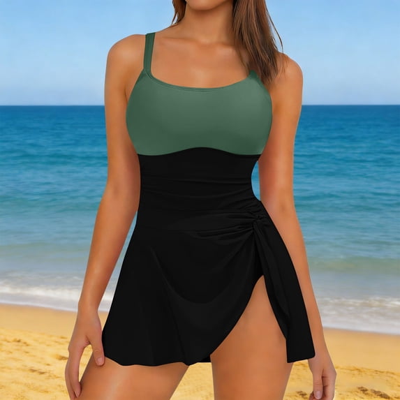Zorckvet Womens Swimsuits Tankini Swimwear Modest High Waist Tummy Control Two Piece Bathing Suits for Ladies
