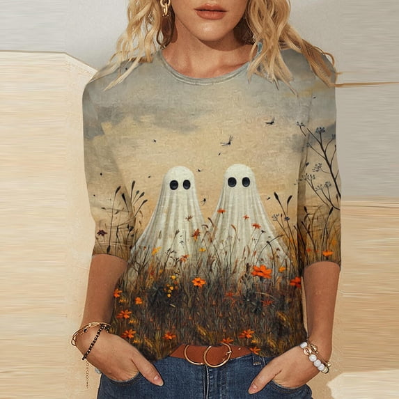 Zorckvet Womens T-Shirt - Ghosts In Wildflower, Crew Neck & 3/4 Raglan Sleeve