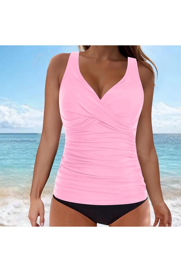 Womens Tummy Control Bathing Suits Two Piece High Waist Swimwear Tankini Athletic Swimsuits for Women