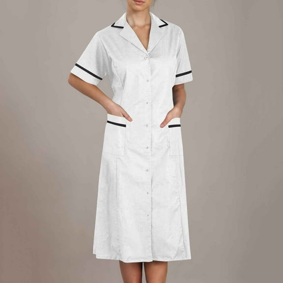 Zorckvet Womens Work Dresses Casual with Pockets Lapel Button Down Fashion Short Sleeve Long Dress for Women