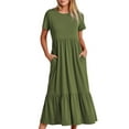 thumbnail image 1 of Zorckvet with Pockets Dresses for Women Short Sleeve A Line Casual Crewneck Fashion Loose Womens Dress, 1 of 8