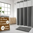 thumbnail image 1 of Zordlmo Easy Hang Fabric Shower Curtain with Snap-in Liner and Bath Rug Set, 72" x 74", Gray, 1 of 8