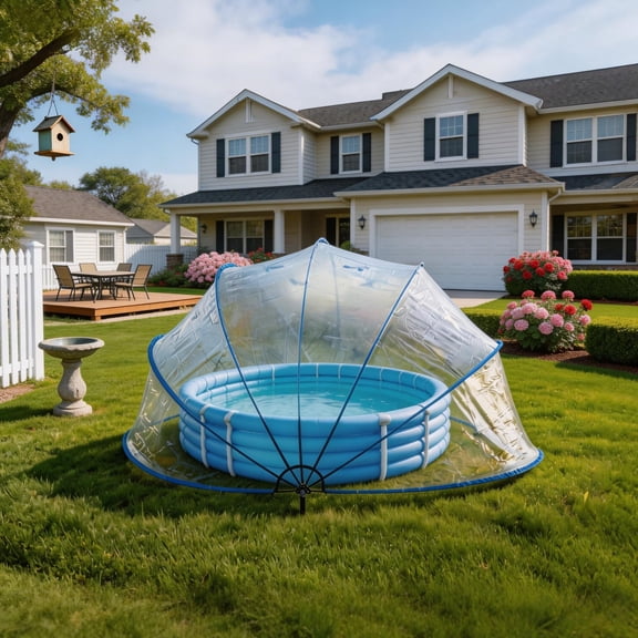 Zoren 18FT Round Retractable Pool Dome Enclosure, All-Weather Waterproof PVC Pool Cover with Fiberglass Support Rod, Multifunctional Outdoor Pool Protection Fence