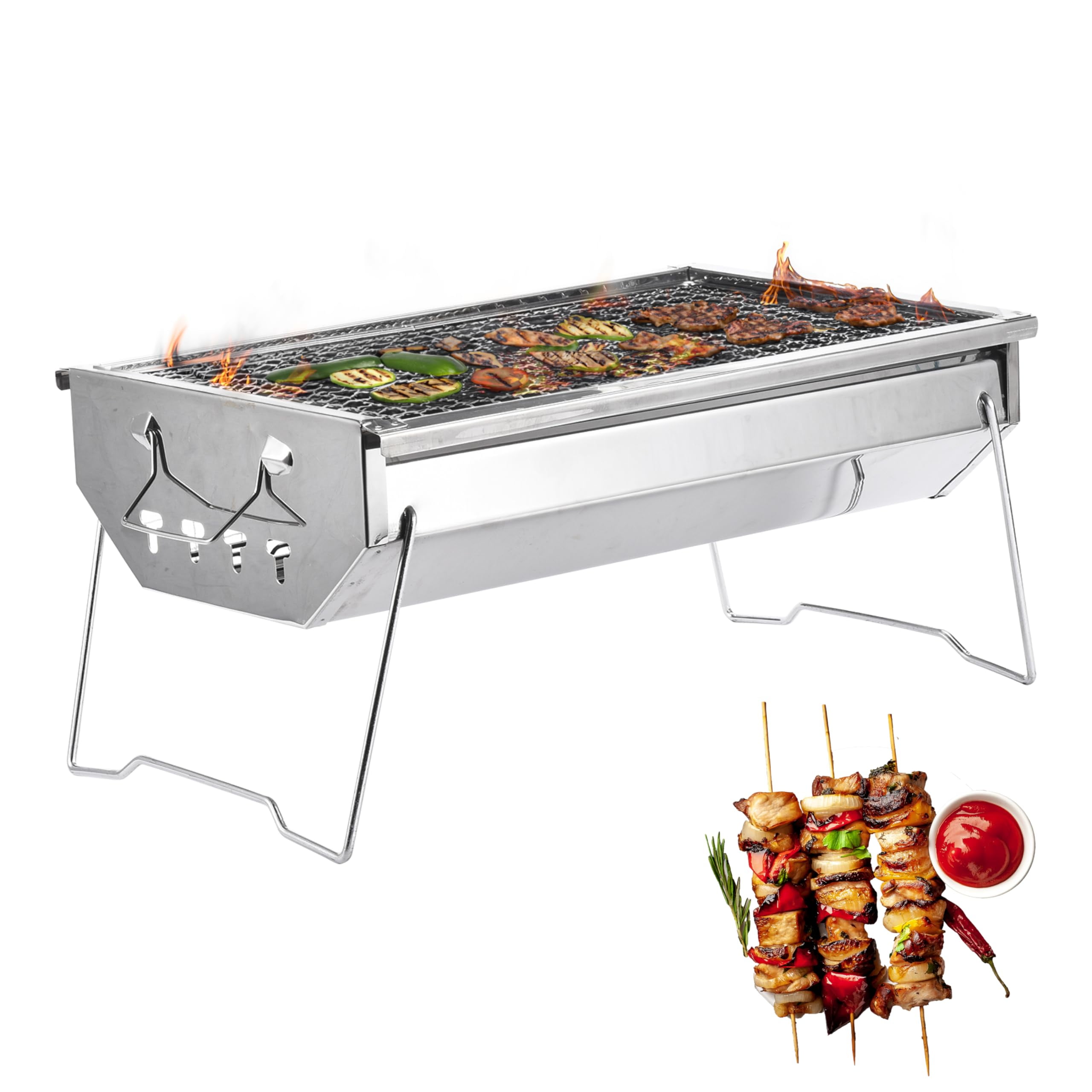 Compact Stainless Steel Folding Charcoal Hibachi Grill