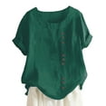 thumbnail image 1 of Zori Plus Size Linen Tops for Womens Crewneck Roll Up Short Sleeve Tshirt Blouse Trendy Button Casual Loose Fit T Shirt Tunic Tops, 1 of 3