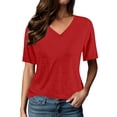 thumbnail image 1 of Zori Womens Short Sleeve V Neck Tops Dressy Casual Loose Fit Cute Tee Shirt Fashion Solid Color Basic Tunic Trendy Summer Tops for Girls, 1 of 5