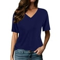 thumbnail image 1 of Zori Womens Short Sleeve V Neck Tops Dressy Casual Loose Fit Cute Tee Shirt Fashion Solid Color Basic Tunic Trendy Summer Tops for Girls, 1 of 5