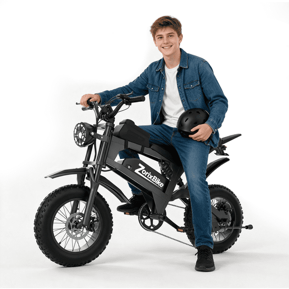 ZorixBike 750W Electric Bike for Adults,16" Fat Tire E Mountain Bike,48V 15.6AH Battery up to 70 Miles Range,Full Suspension and 7-Speed