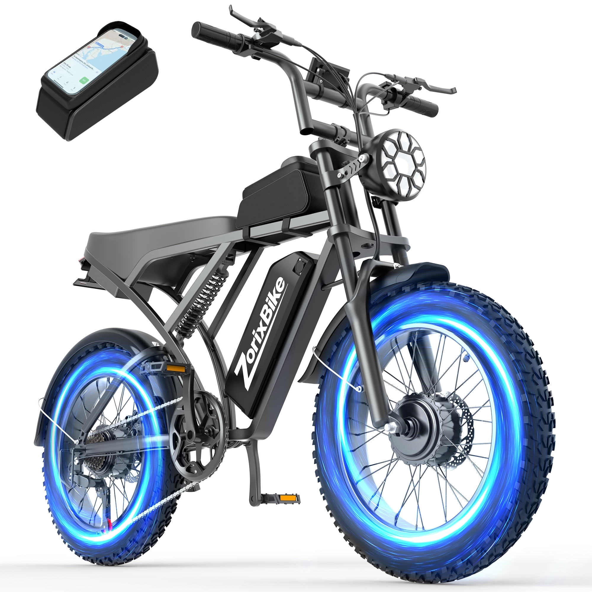 ZorixBike Electric Bike for Adults, Dual 750W Motors Ebike, 20"Fat Tire E-Mountain Bike,48V 20AH Battery 80 Miles, Full Suspension