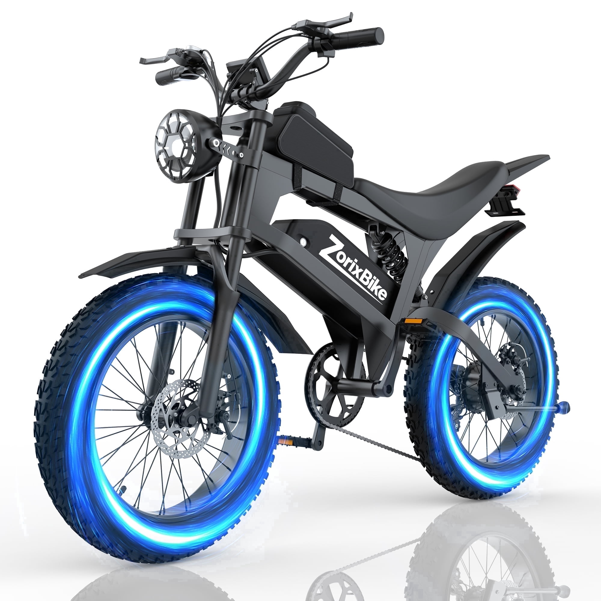 ZorixBike R8mini Peak 1500W Adult Electric Bicycle, 48V 15Ah Battery, 20 Inch x 4 Inch Fat Tires, Full Suspension, 7-Speed Gear, Electric Mountain Bike, UL2849