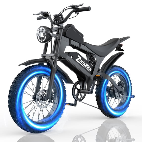 ZorixBike R8mini Peak 1500W Adult Electric Bicycle, 48V 15Ah Battery, 20 Inch x 4 Inch Fat Tires, Full Suspension, 7-Speed Gear, Electric Mountain Bike, UL2849
