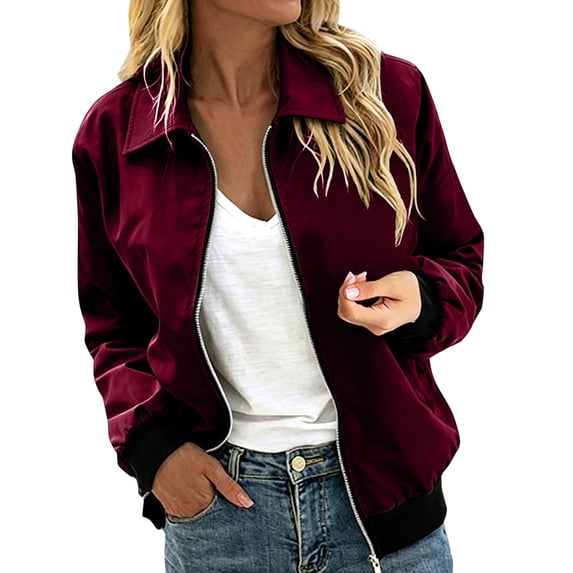 Zormilly Bomber Jacket Women Zip Up Collared Shirts Shackets with Pockets Fashion Lightweight Jackets, S-2XL