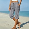 thumbnail image 1 of Zormilly Capri Pants for Women, Linen Cropped Pants with Drawstring, Stretch Fabric, Suitable Button and Side Slits Pants, S-2XL, 1 of 7