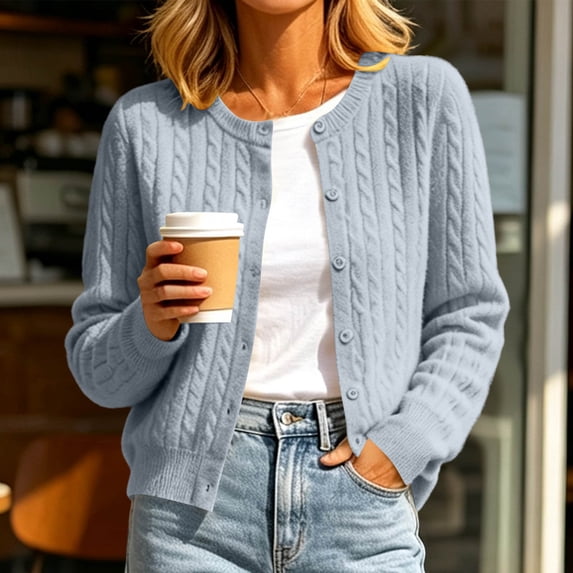 Zormilly Cardigan Sweaters for Women Winter Long Sleeve Crew Neck Button Down Jackets Casual Elegant Knit Sweaters, M-2XL