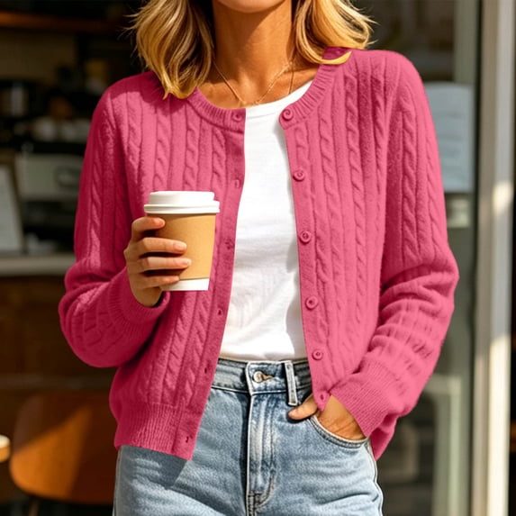 Zormilly Cardigan Sweaters for Women Winter Long Sleeve Crew Neck Button Down Jackets Casual Elegant Knit Sweaters, M-2XL